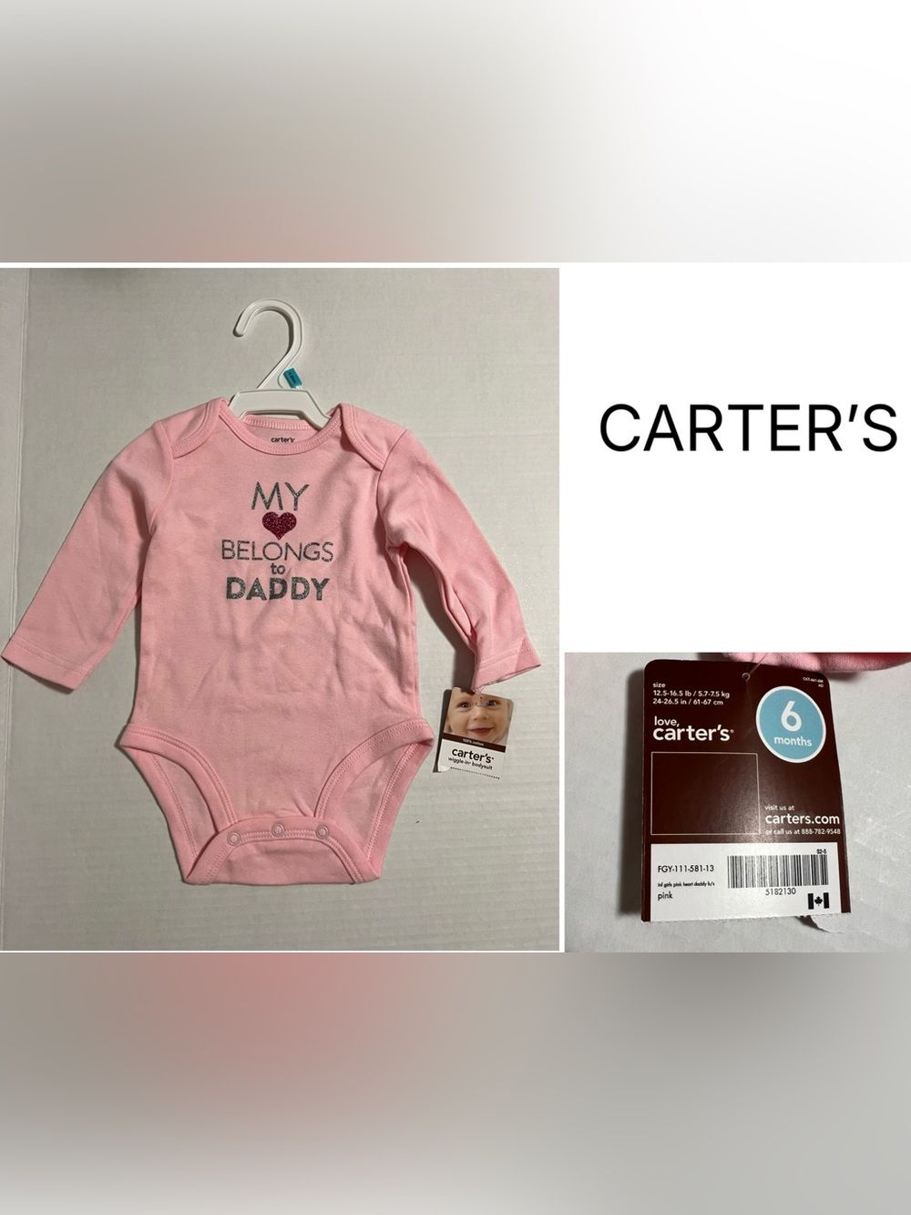CARTER’S - 6M - NWT - INFANT GIRLS PINK BODYSUIT / ONESIE
